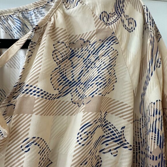 Harvé Benard Beige Boho Floral Blouse with 3/4 Sleeves, Size M - Picture 6 of 8